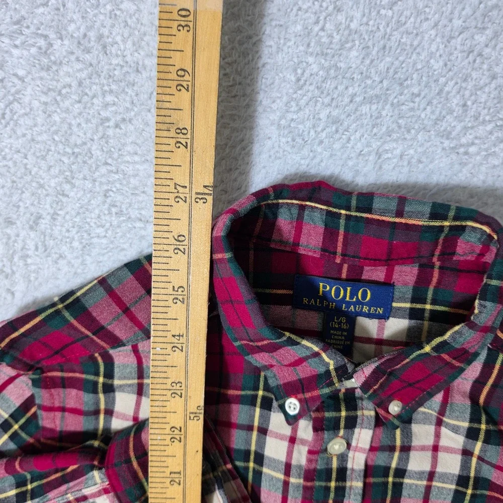 Polo Ralph Lauren Button Down Boys L Red Plaid L/S‎ Flesh Pony Logo